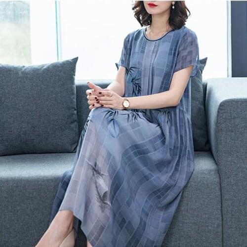 Imitate silk dress summer new retro print short-sleeved dress loose fashion high quality casual elegant dress Female vestidos