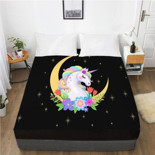 Unicorn Cartoon Fitted Sheets Mattress Cover With Elastic Band 3D Bed Sheet LinensFor Baby Kids Child Girls Boys 150x200 90x200
