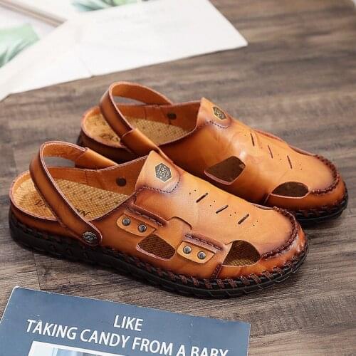 Genuine leather 2020 summer sandals mens shoes large sizes 48 roman gladiator High Quality hollow breathable handmade sandles