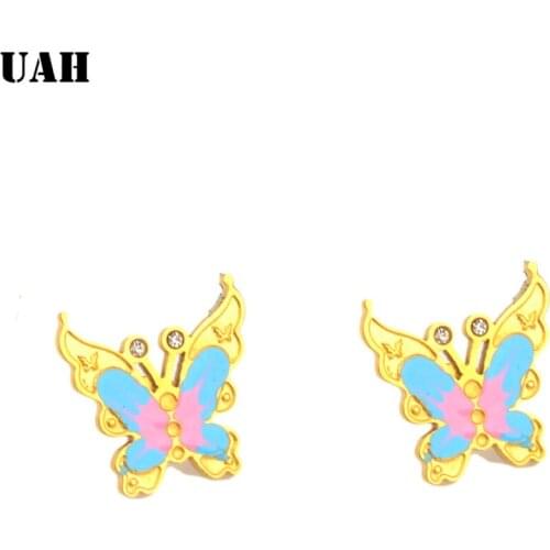 UAH 2019 new fashion simple and elegant wild personality Enamel butterfly gold Color earrings wholesale Stainless Steel Jewelry