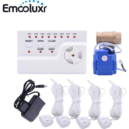 Russia Wired Water Leaking Detector Warning System with 1pc DN25 Motorized Ball Valve and 4pcs 6 meter Sensor Wire Sensitive