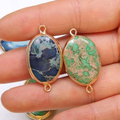 Natural Stone Double hole Connectors Oval Shape Emperor Stone Pendant for Jewelry Making DIY Necklace Bracelet Accessories