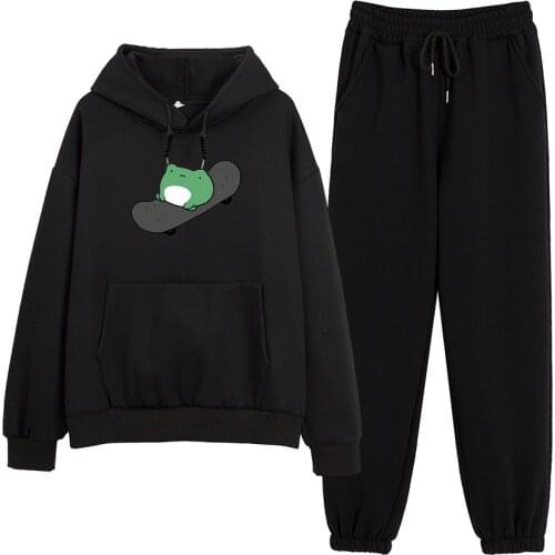 Hoodie Woman Cartoon Harajuku Korean Kawaii Frog Soft Aesthetic Sweatshirts Pants Hoodies Sweatshirt Pullover Women Sweatsuit