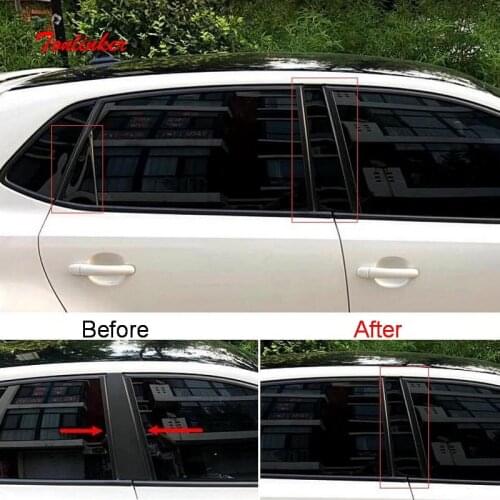 Tonlinker Mirror Window Pillar Trim Cover Sticker For Volkswagen POLO 2011-18 Car styling 4 pcs PC decoration cover stickers