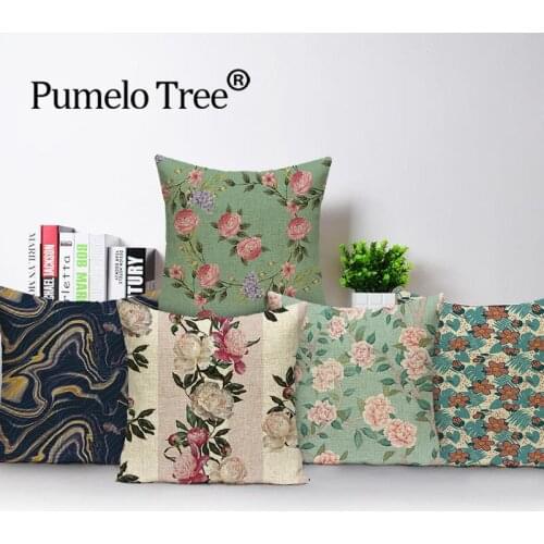 Tropical Plant Pillow Case Retro Flowers Cushion for Couch Cushions Shabby Chic Gray Home Decorative Pillows 45x45cm Funda Cojin