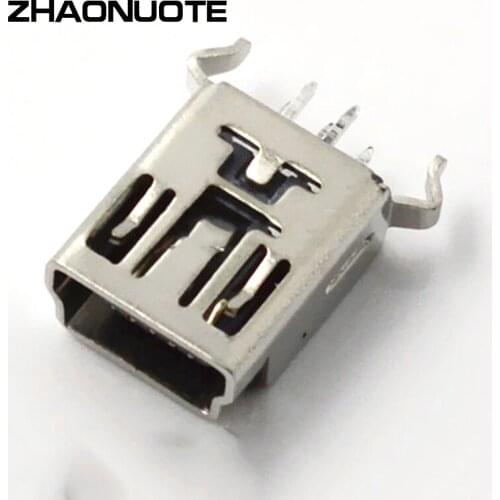 10pcs High Temperature Mini USB Connector Mini 180 Degree Straight Insertion USB Socket Bend Copper Round Hole Current