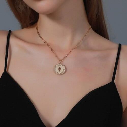 Simple Necklaces Woman COINS Necklace Women Pendant Chain Lovers Jewelry Wedding Gold Color Trendy Kpop Party Zinc Alloy Collier