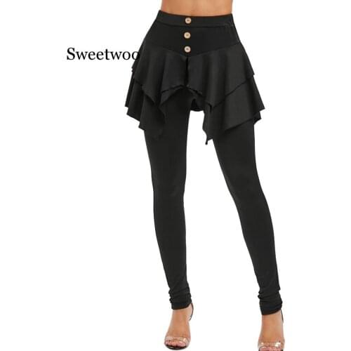 Fashion Women pencil Pants pantskirt Solid Print Irregular Ladies Button One Piece Pants Legging Skirts High waist culottes Pant