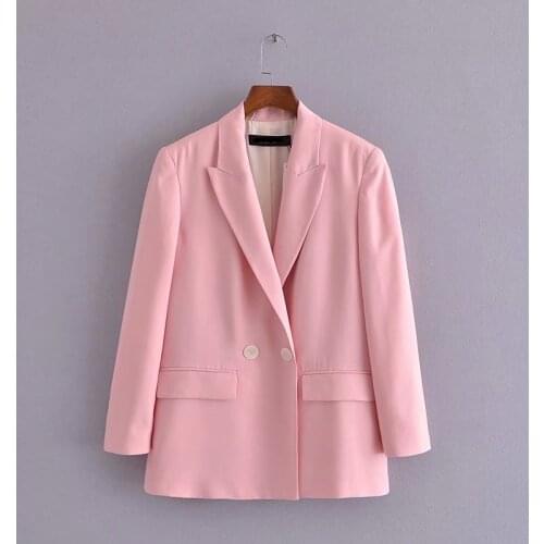 2021 New Arrival Double Breasted Suit Women Pink Jacket Casual Outwear Solid color