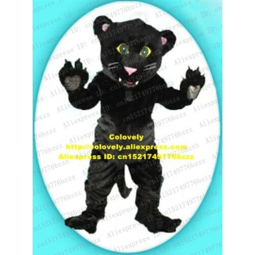 Lively Black Leopard Panther Pard Cheetah Mascot Costume Adult Size With Pink Small Nose Green Bright Eyes No.4976 Free Sh