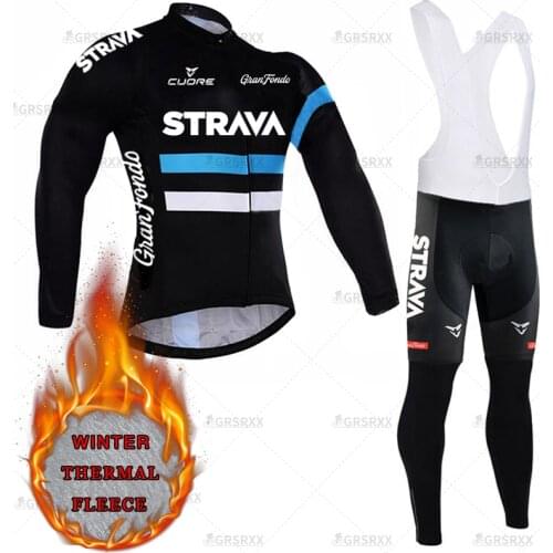 STRAVA Winter Cycling Set Long Sleeve Cycling Jersey Set 2021 5D Gel Padded Bib Pants Riding Trousers Winter Fleece Bicycle Wear