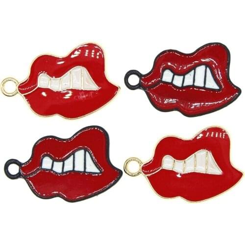 10pcs/lot 17*25mm Evil Cute Red Mouth Lips Floating Enamel Drop Oil Charms Alloy Floating Pendant fit Bracelet Jewelry XL1020