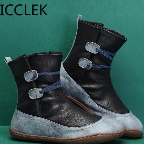 2020 Snow Boots Women Winter Keep Warm Plus Fur Ladies Ankle Boots Pu Leather Lace Up Flat Platform Female Shoes A213