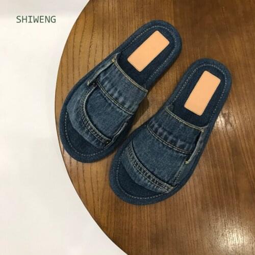 2021 Coupls Outdoor Slippers Summer Cowboy Fashion Flat Shoes Denim Jeans Open Toe Flats Slingback Slipper Sandals