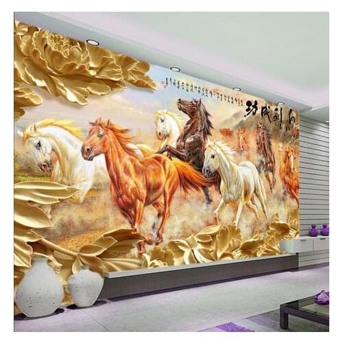 3d wallpaper custom Non-woven Solid wood peony success sitting room TV setting wallpaper