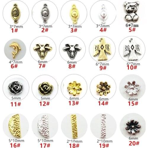 50pcs/pack Korea Kawaii Nail Accessories Alloy Retro Flower Dolphin Nail Parts Charm Alloy Nail DEco Supplies for Professionals