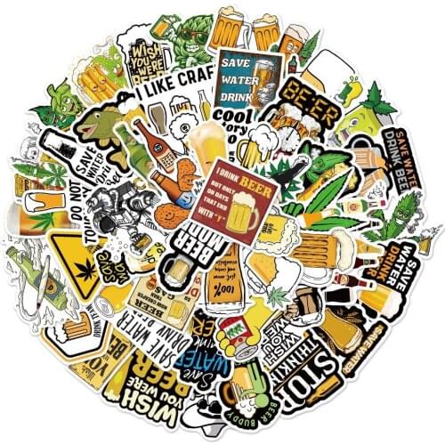 50pcs/Pack Cartoon Summer Beer DIY Stickers Waterproof For Skateboard Guitar Luggage Kids Toys wall decal stickers