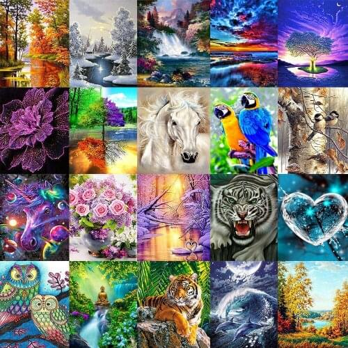 5D Diy Diamond Painting Cross Ctitch Kits Diamond Mosaic Embroidery Landscape Animals 3d Painting Round Drill