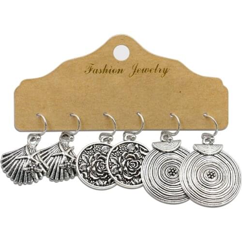 Antique Silver Fashion Earrings Carved flowers Spiral texture pattern round sector Dangling Earrings boho women 's festival gift