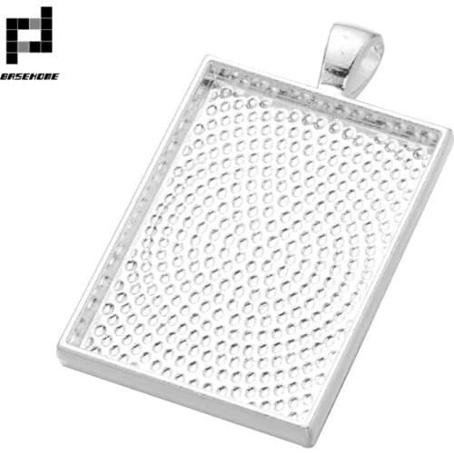 BASEHOME 10pcs/lot Square Pendant Settings Cabochon Base Bezel Trays Blank Fit 25x35mm Glass Cabochons DIY Necklace Finding