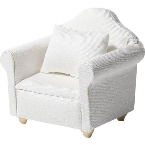 Handcrafted White 1:12 Wooden Sofa Armchair Dollhouse Miniatures Furniture Living Room