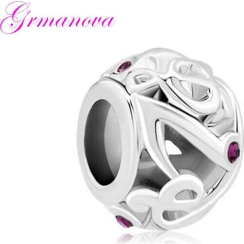 Filigree Music Notes with Purple Crystal European Bead Round Charm Beads DIY Handmade Ornamental Fit Pandora Bracelet Necklace