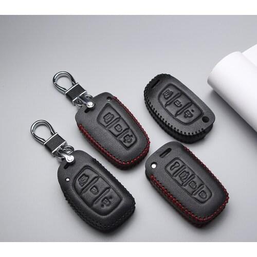 Genuine Leather Car Key Case Cover For Hyundai Solaris I30 IX35 Tucson Accent Elantra Anti-wear Protective Key Shell Car Styling