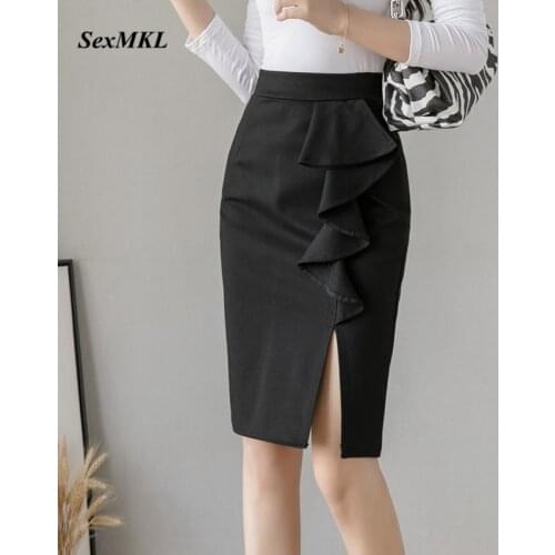 Plus Size Black Office Skirts 2020 Fashion Elegant High Waist Red Pencil Skirt Women Clothes Ruffles Winter Sexy Korean Skirt