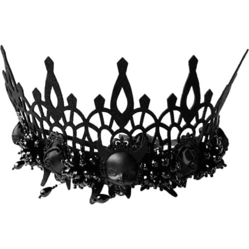 Black Headband Halloween Party Props Death Demon Witch Head Crown with Beaded Tassel Headdress