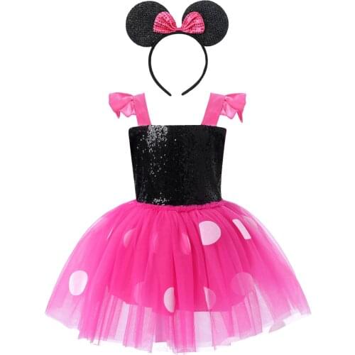 Kids Girls Cartoon Mouse Cosplay Costume Summer Polka Dot Princess Christmas Dress Children Halloween Birthday Party Clothing