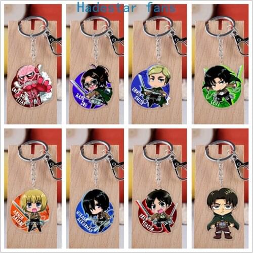 10 pcs/lot Anime Attack on Titan Acrylic Keychain Toy Figure Eren Mikasa Bag Pendant Double sided keyring Gifts