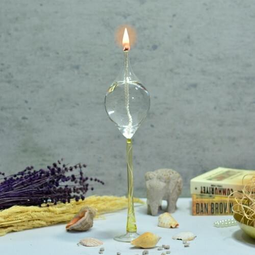 Flovart Yellow Spiral Pedestal Glass Oil Lamp Transparent-Oil lamp butter Gift