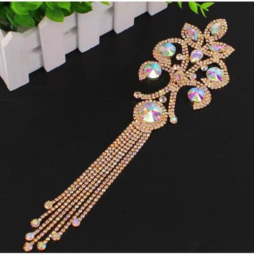 Hot Sale Gold AB Rhinestone Tassel Decoration Sew on Adornment for Hats Wedding Dress Accessory