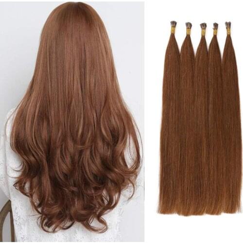 I Tip Human Hair Extensions Keratin Prebonded Nail Tip Long Straight Hair Italian Keratin Fusion Glue Color 6
