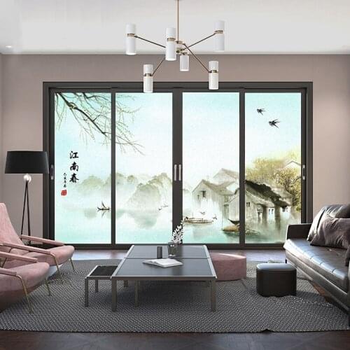 Customized new Chinese style glass stickers frosted film office sliding door living room bedroom decorative cellophane