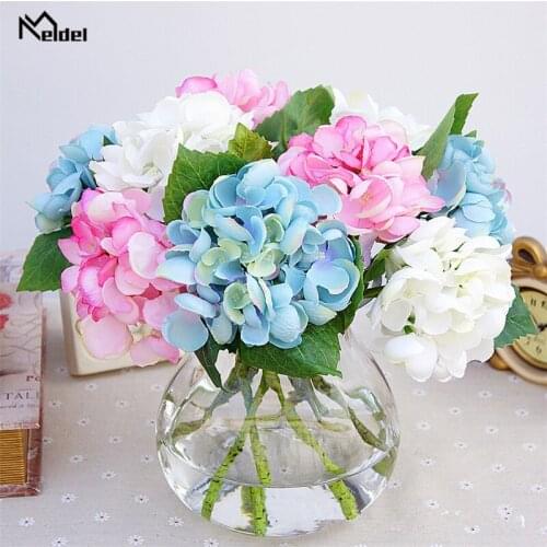 Meldel Hydrangea Flower Girl DIY Bouquet Wedding Artificial Flower Single Branch Fake Silk Hydrangea Home Party Wedding Decor
