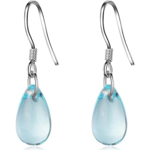 KOFSAC New Fashion 925 Pure Silver Earrings For Women Charming Blue Crystal Drop Earring Ear Hook Jewelry Valentines Day Gifts