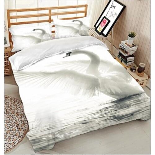 White Swan 3D Bedding Sets Bedsheet Duvet Pillowcase Bed Cover California King Bed Linen Twin
