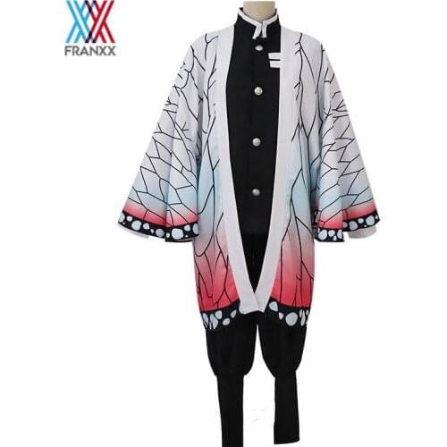Anime Demon Slayer Kimetsu no Yaiba Cosplay Costume Kochou Shinobu Kimono Butterfly Coat Shirt Pants Uniform Wigs Hair Women