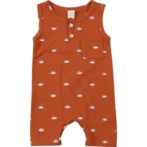 Citgeett Summer Newborn Baby Girls Boys Sleeveless Romper Sun Print Button Romper Pocket Clothes