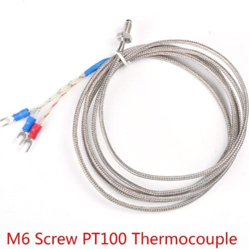 M6 Screw Bolt Head PT100 RTD Resistance Temperature Detector Thermal Sensor 3 Wires Cable for Boiler Oven Temperature Controller