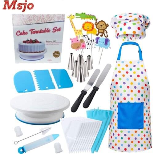 Msjo Cake Decoration Set 38pcs Cake Turntable Non-slip Bracket set Bracket Stainless Steel Pastry Nozzle Accompany Baking Tool
