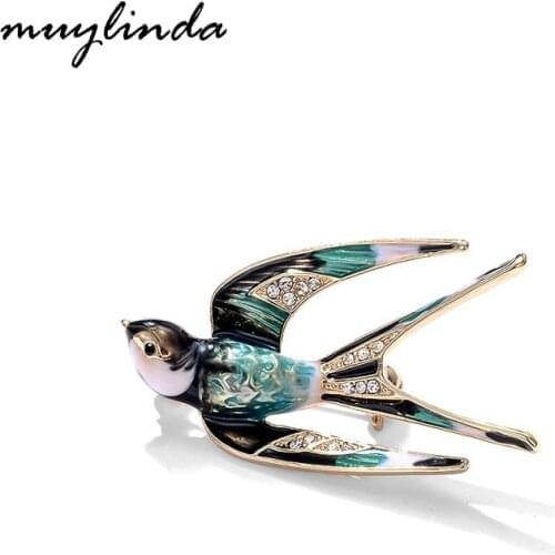 Muylinda Swallow Enamel Pin Bouquet Women Brooch Pins Jewelry Scarf Clip Bird Rhinestone Brooches Pin Metal Vintage