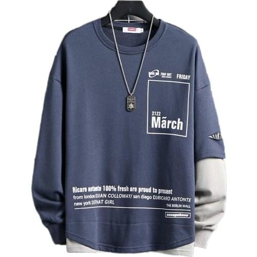 New stitching fake two-piece wei clothing mens Korean version of the trend ins loose casual round-neck long-sleeved T-shirt men