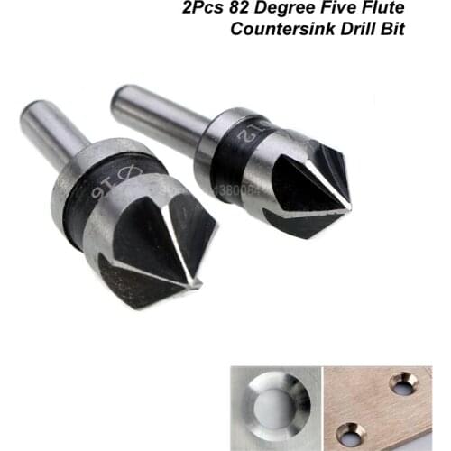 2Pcs Set 5 Flutes Countersink Deburring Chamfering Drill HSS 82 Degree Point Angle Chamfer 1/4" Round Shank Mill Cutter Tools