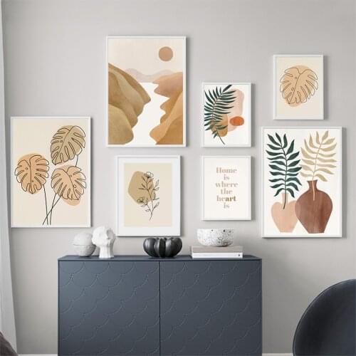 Wall Art Canvas Painting Sun River Hill Tropical Leaves Abstract Nordic Posters And Prints Wall Pictures For Living Room Decor