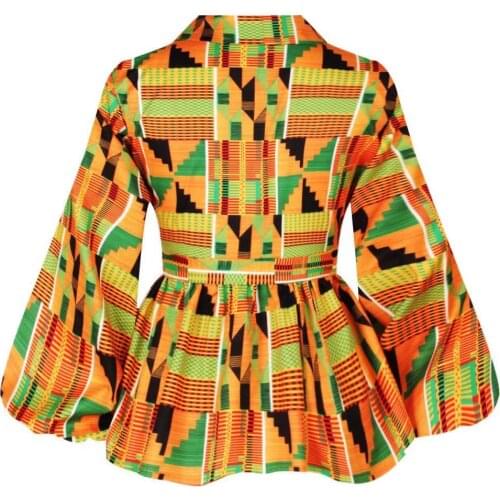 African Clothes for Women 2021 Summer African Women V-neck Polyester Printing Long Sleeve T-shirt Women Top African Clothing