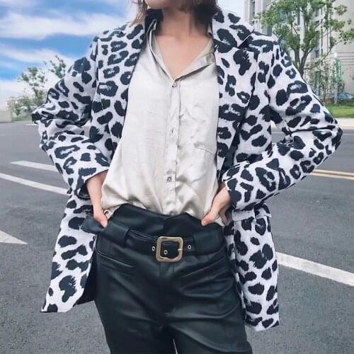 2018 Autumn Women White Leopard Blazers Female Jackets for Womens Outwear Feminine Office Ladies Notched Collar Coats Suits
