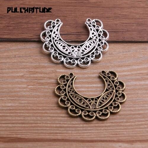 4pcs 33*39mm Two Color Zinc Alloy Necklace Charm Jewelry DIY Hollow Bend Flower Connector Pendant Necklace