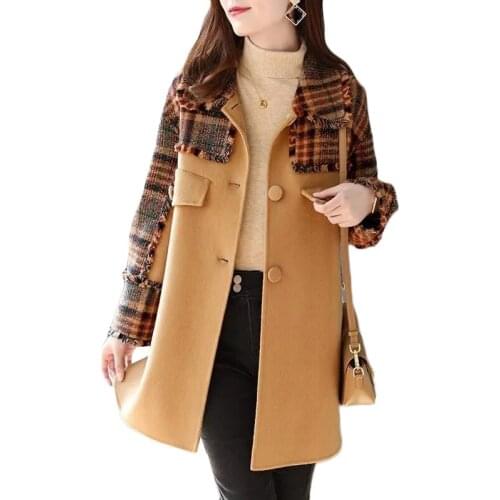 2021 Spring Autumn New Plaid Woolen Coat Women Thick Casual Wool Coats Womens Plus Size Overcoat Ropa De Mujer Trend 4XL 100KG
